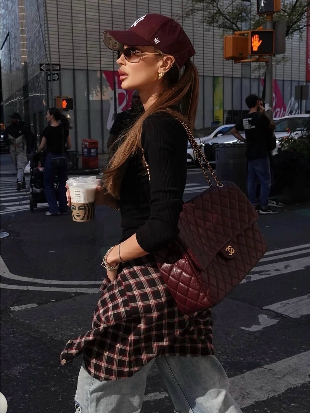 CHANEL Grained Calfskin Quilted XXL Travel Flap Bag in Burgundy Gold Hardware